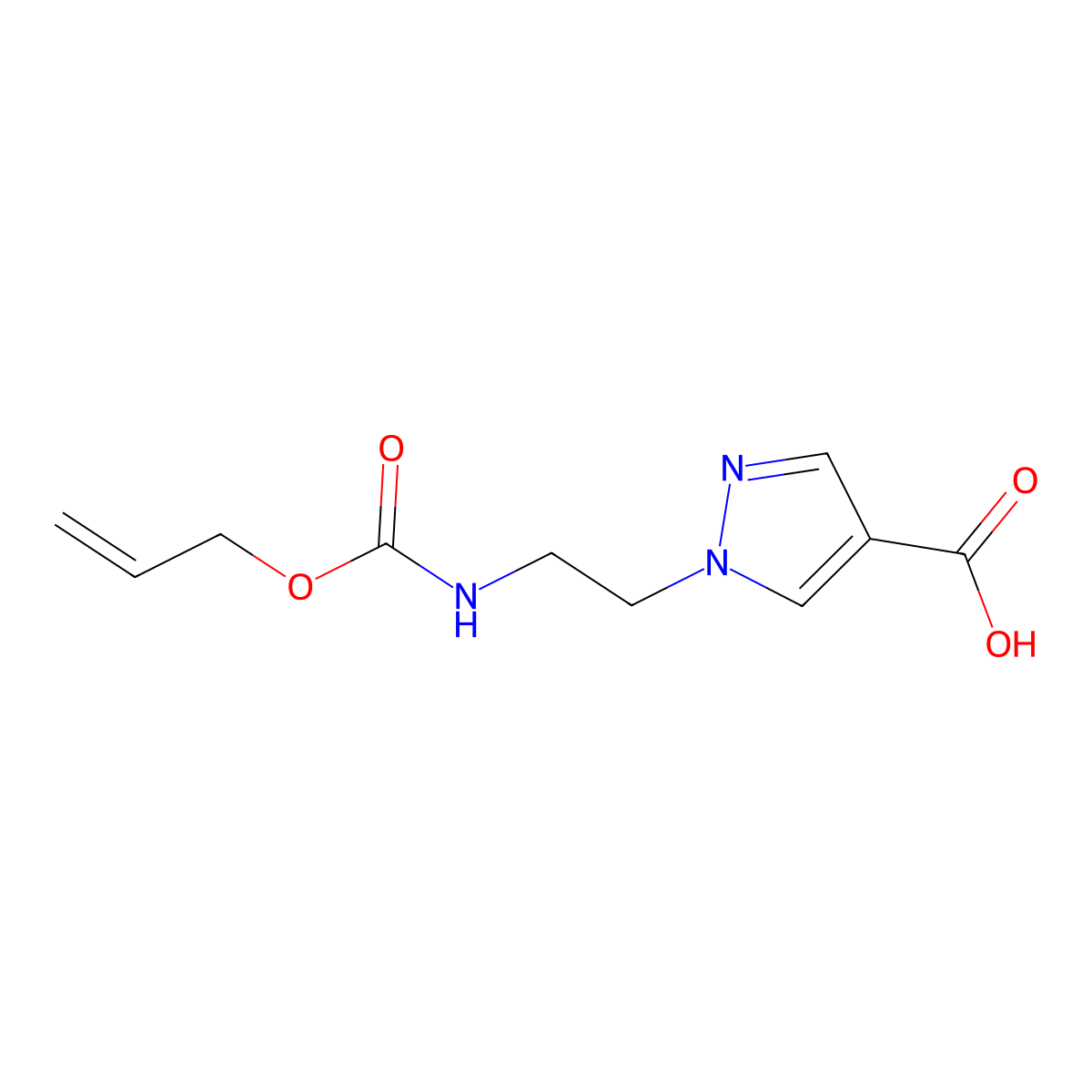 1-(2-{[(prop-2-en-1-yloxy)carbonyl]amino}ethyl)-1H-pyrazole-4-carboxylic acid molecular structure, CAS 2680697-14-5