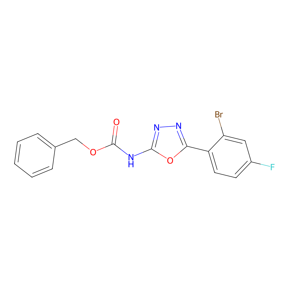benzyl N-[5-(2-bromo-4-fluorophenyl)-1,3,4-oxadiazol-2-yl]carbamate molecular structure, CAS 2680697-34-9