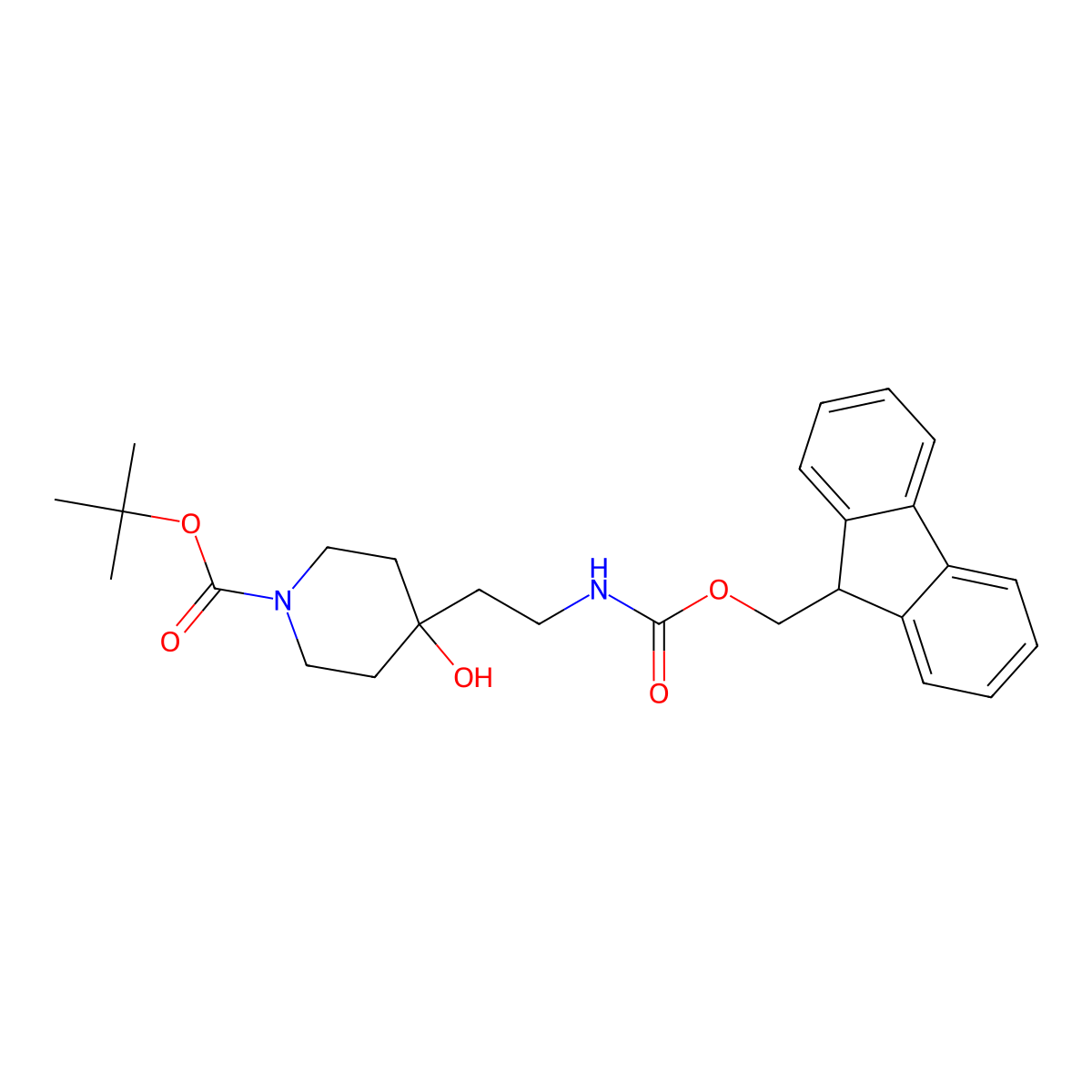 tert-butyl 4-[2-({[(9H-fluoren-9-yl)methoxy]carbonyl}amino)ethyl]-4-hydroxypiperidine-1-carboxylate molecular structure, CAS 2680697-36-1