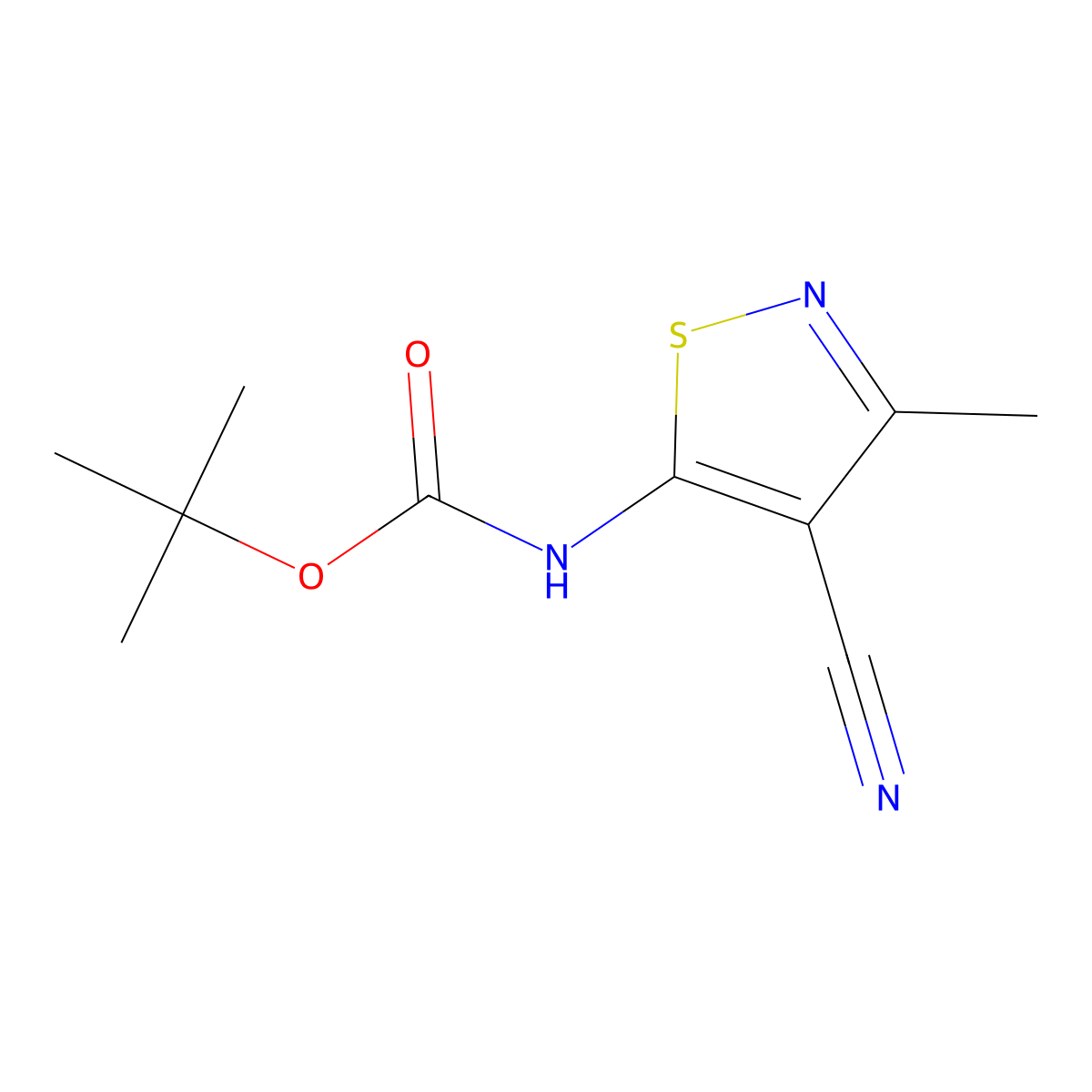 tert-butyl N-(4-cyano-3-methyl-1,2-thiazol-5-yl)carbamate molecular structure, CAS 2680697-47-4