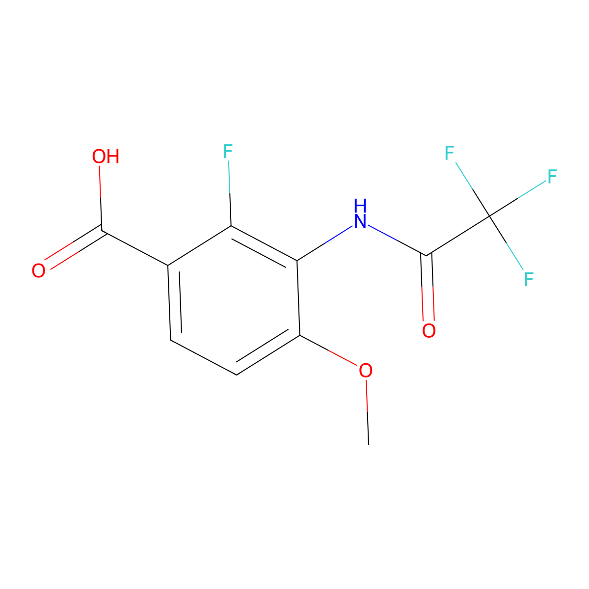 2-Fluoro-4-methoxy-3-(2,2,2-trifluoroacetamido)benzoic acid molecular structure, CAS 2680697-80-5