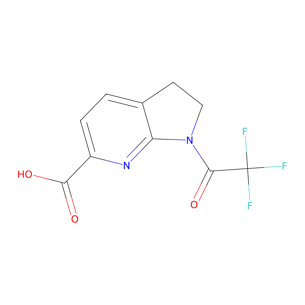 1-(2,2,2-trifluoroacetyl)-1H,2H,3H-pyrrolo[2,3-b]pyridine-6-carboxylic acid molecular structure, CAS 2680697-86-1