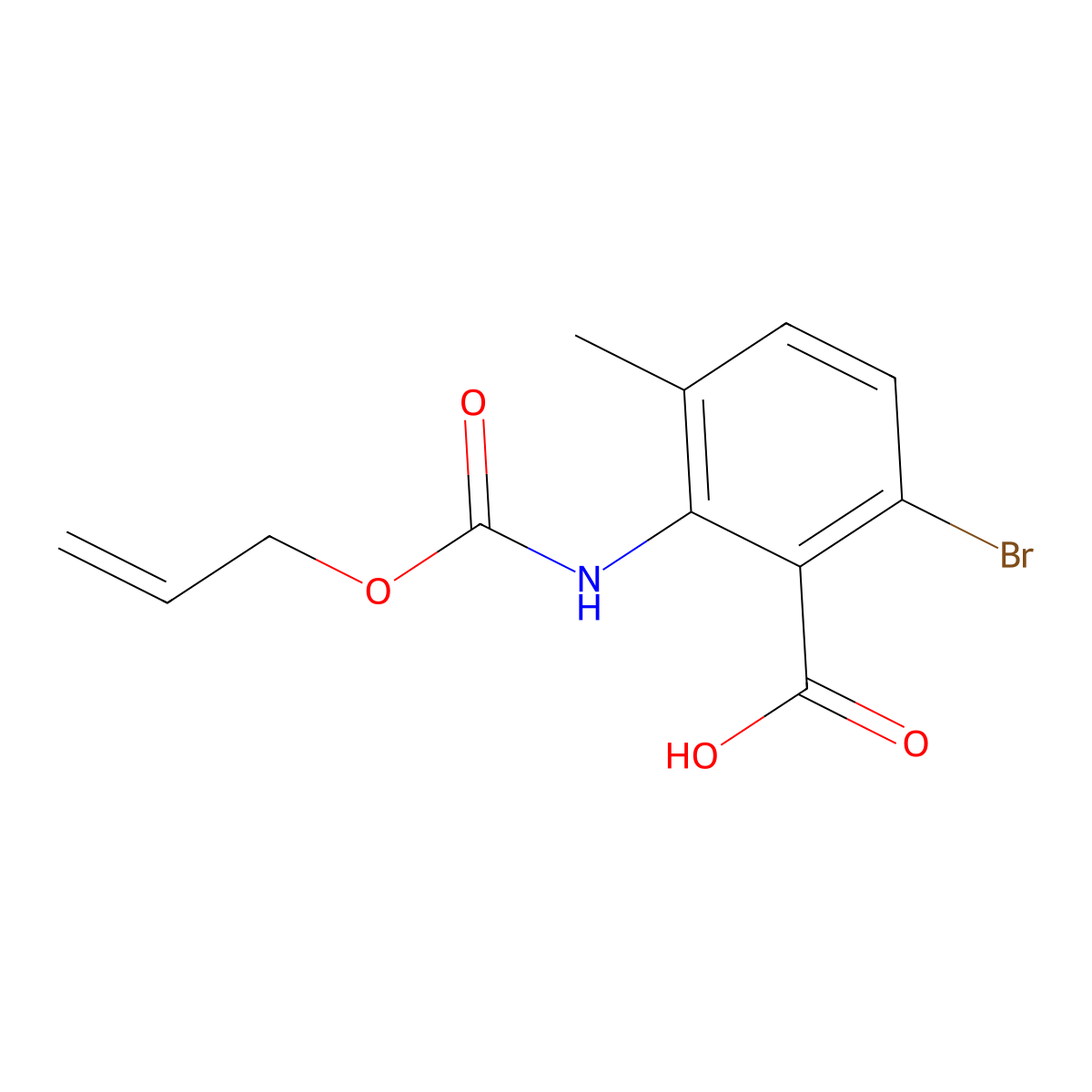 6-Bromo-3-methyl-2-{[(prop-2-en-1-yloxy)carbonyl]amino}benzoic acid molecular structure, CAS 2680697-87-2