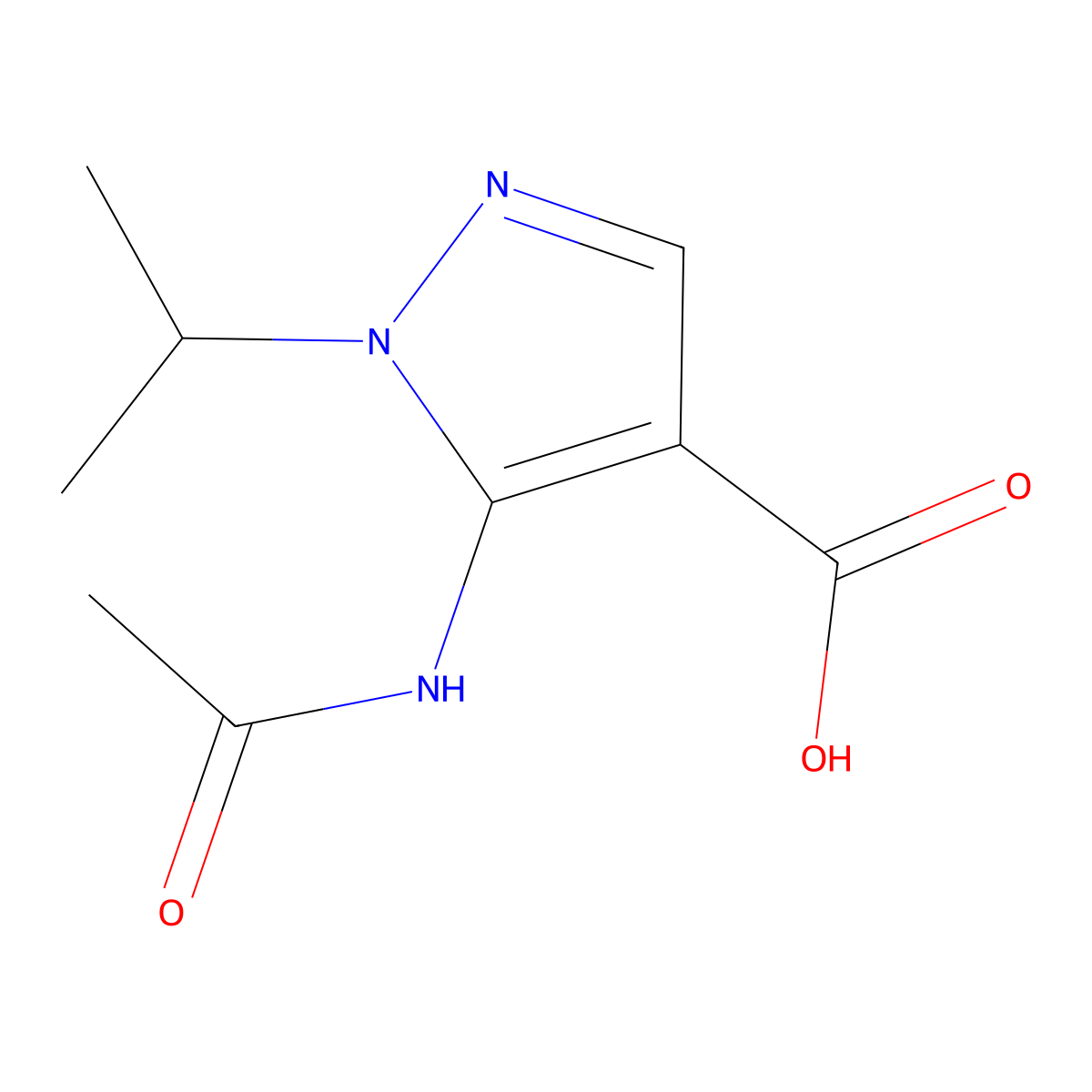 5-acetamido-1-(propan-2-yl)-1H-pyrazole-4-carboxylic acid molecular structure, CAS 2680697-92-9