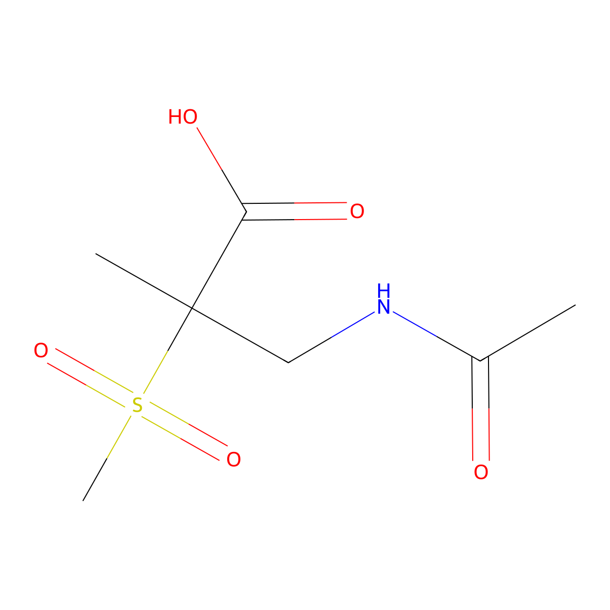 3-Acetamido-2-methanesulfonyl-2-methylpropanoic acid molecular structure, CAS 2680698-02-4