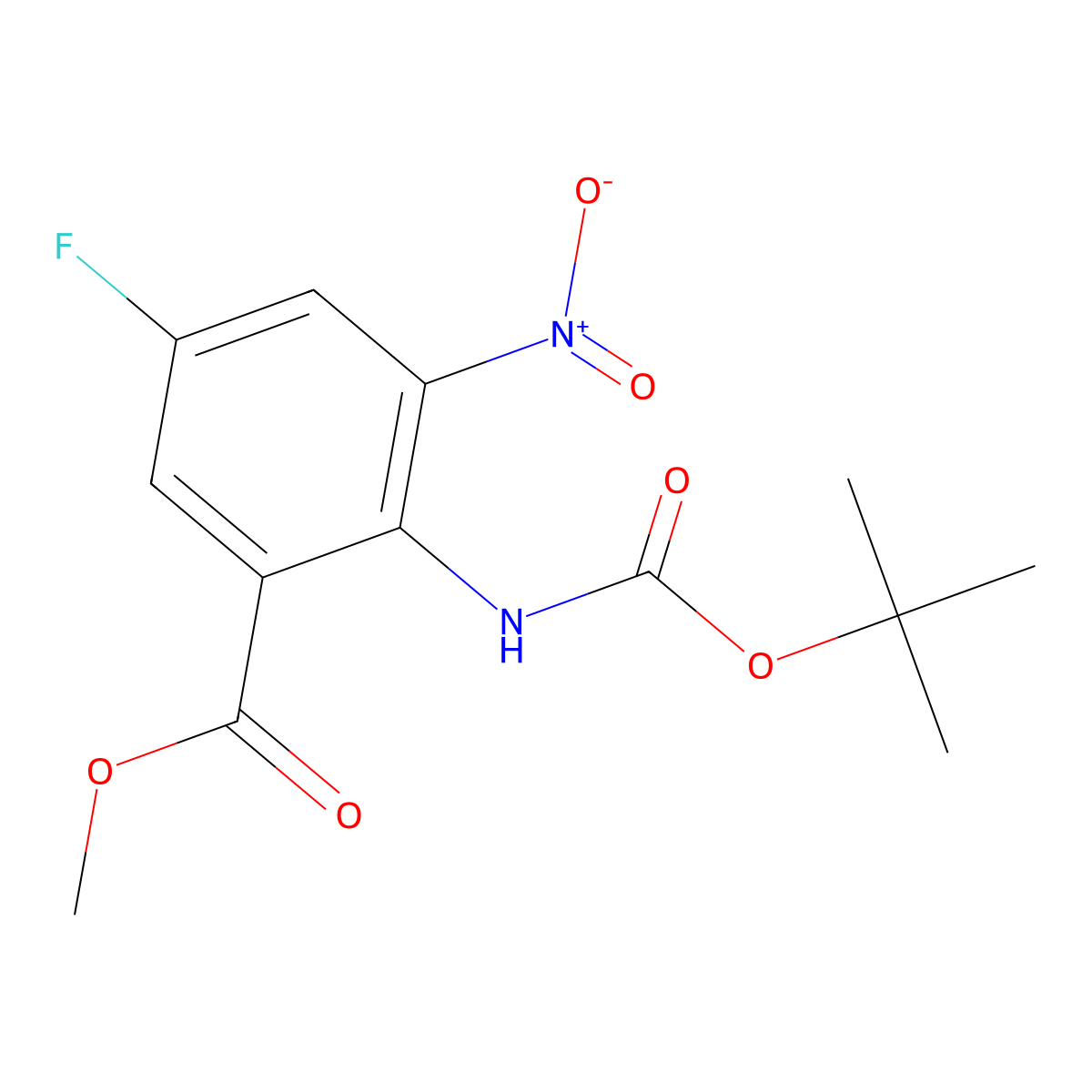 Methyl 2-{[(tert-butoxy)carbonyl]amino}-5-fluoro-3-nitrobenzoate molecular structure, CAS 2680698-03-5