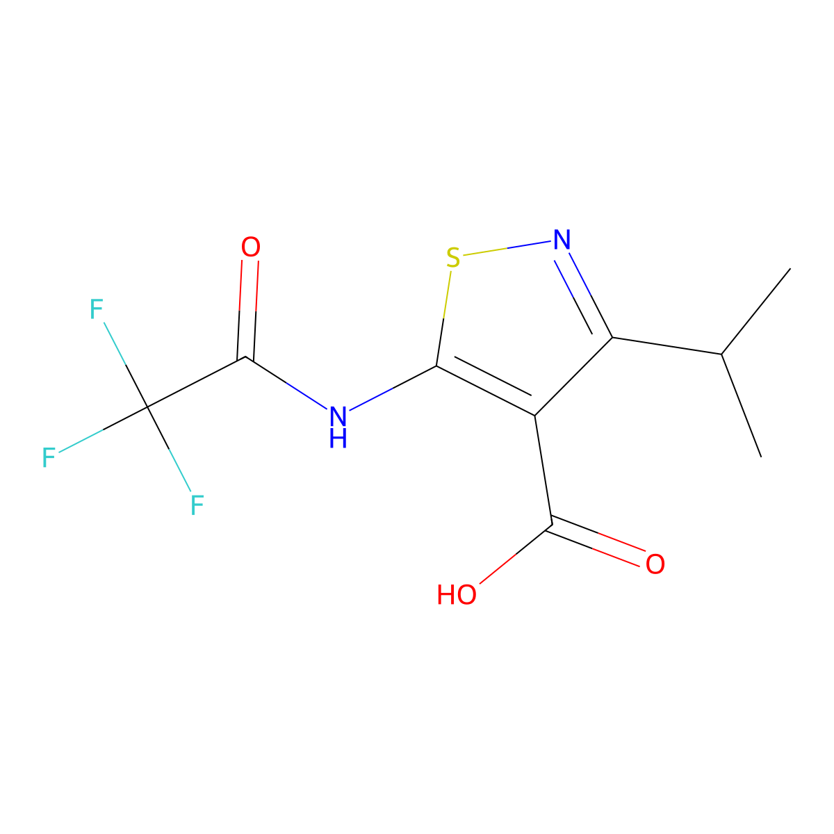 3-(Propan-2-yl)-5-(2,2,2-trifluoroacetamido)-1,2-thiazole-4-carboxylic acid molecular structure, CAS 2680698-05-7