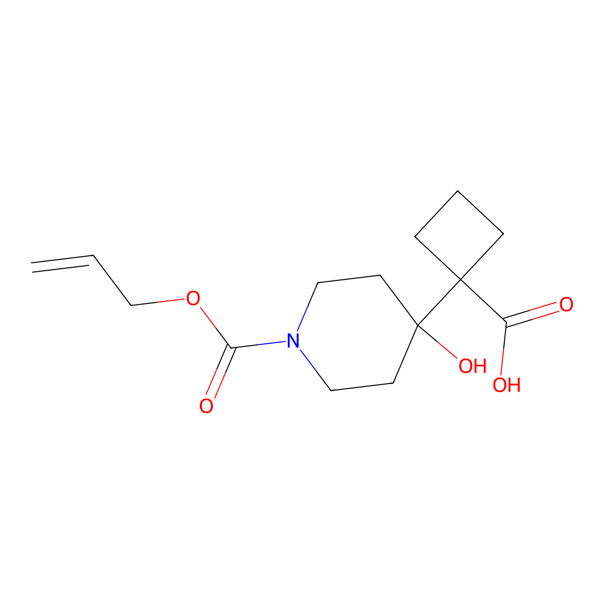 1-{4-Hydroxy-1-[(prop-2-en-1-yloxy)carbonyl]piperidin-4-yl}cyclobutane-1-carboxylic acid molecular structure, CAS 2680698-12-6