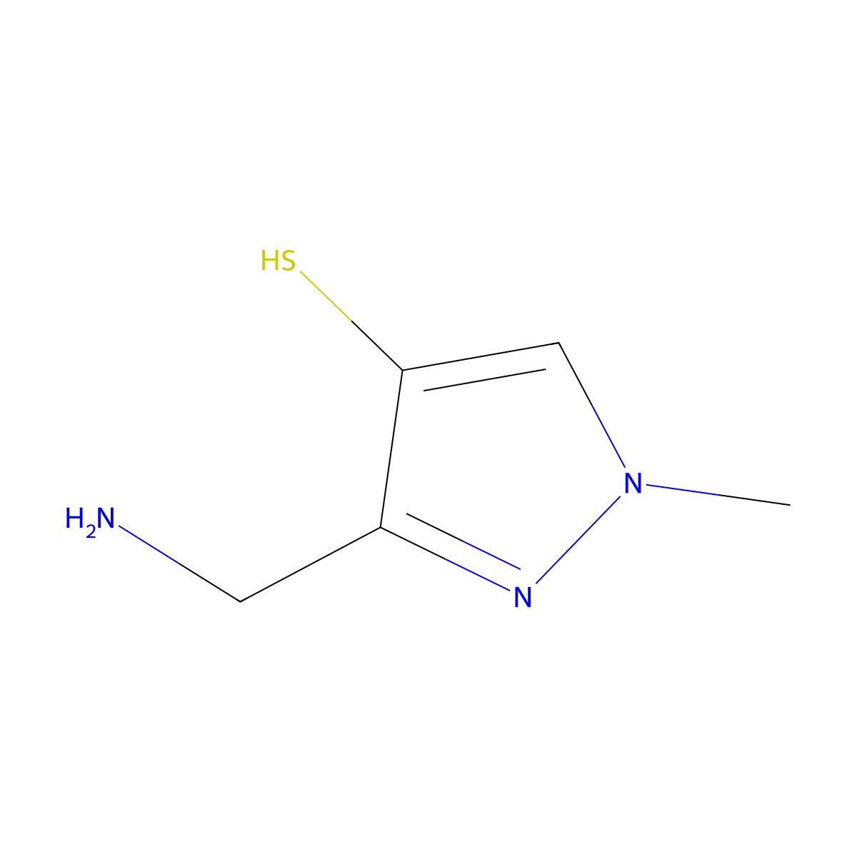 3-(aminomethyl)-1-methyl-1H-pyrazole-4-thiol molecular structure, CAS 2680698-33-1