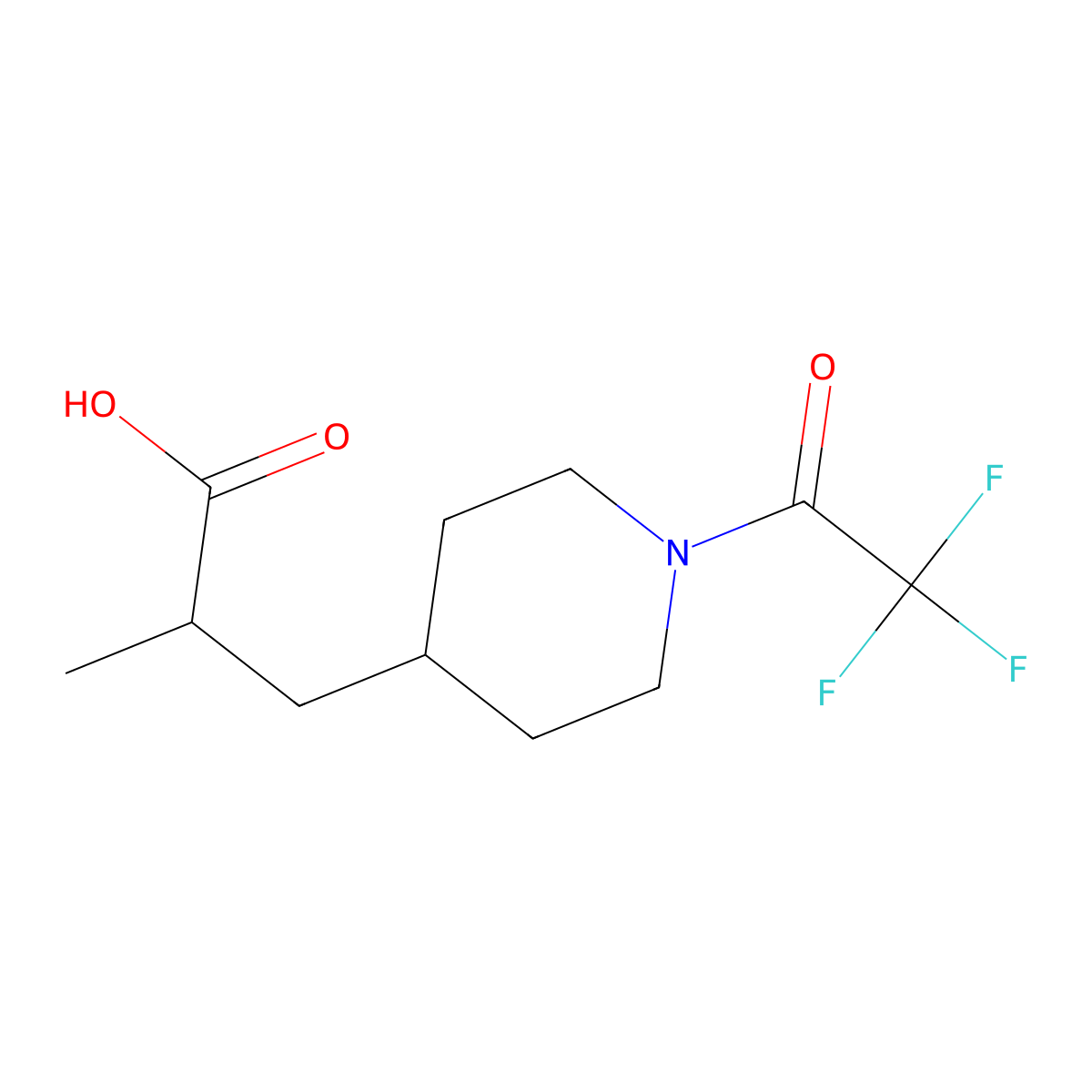 2-Methyl-3-[1-(2,2,2-trifluoroacetyl)piperidin-4-yl]propanoic acid molecular structure, CAS 2680698-45-5