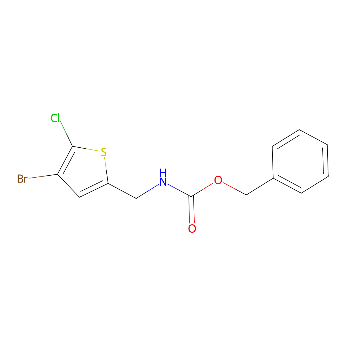 benzyl N-[(4-bromo-5-chlorothiophen-2-yl)methyl]carbamate molecular structure, CAS 2680698-55-7