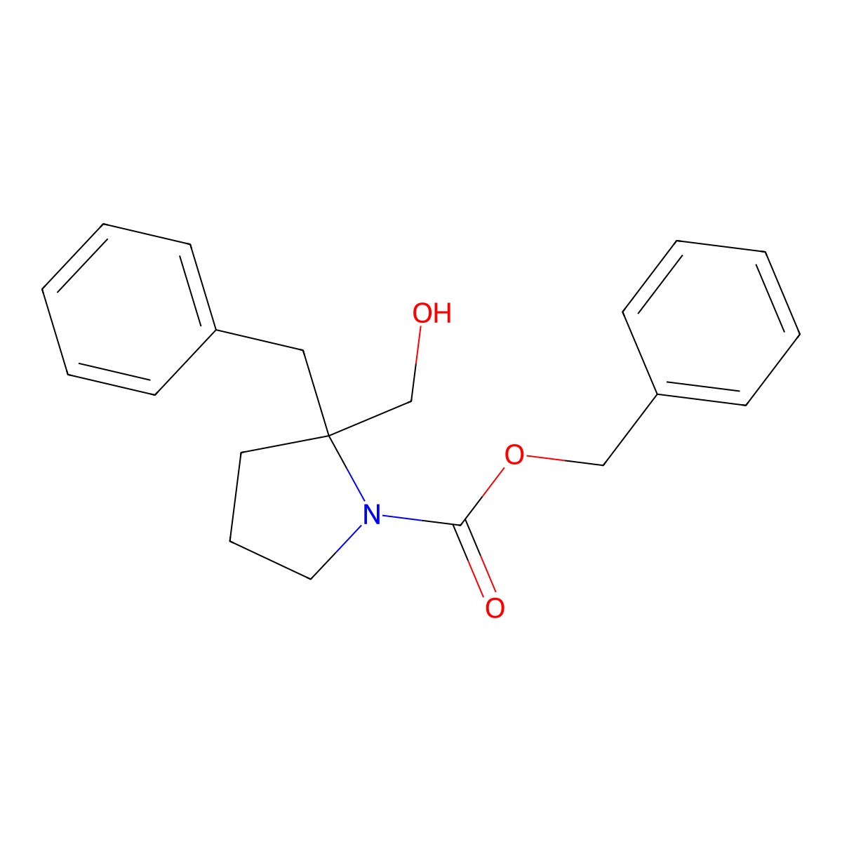 Benzyl 2-benzyl-2-(hydroxymethyl)pyrrolidine-1-carboxylate molecular structure, CAS 2680698-80-8