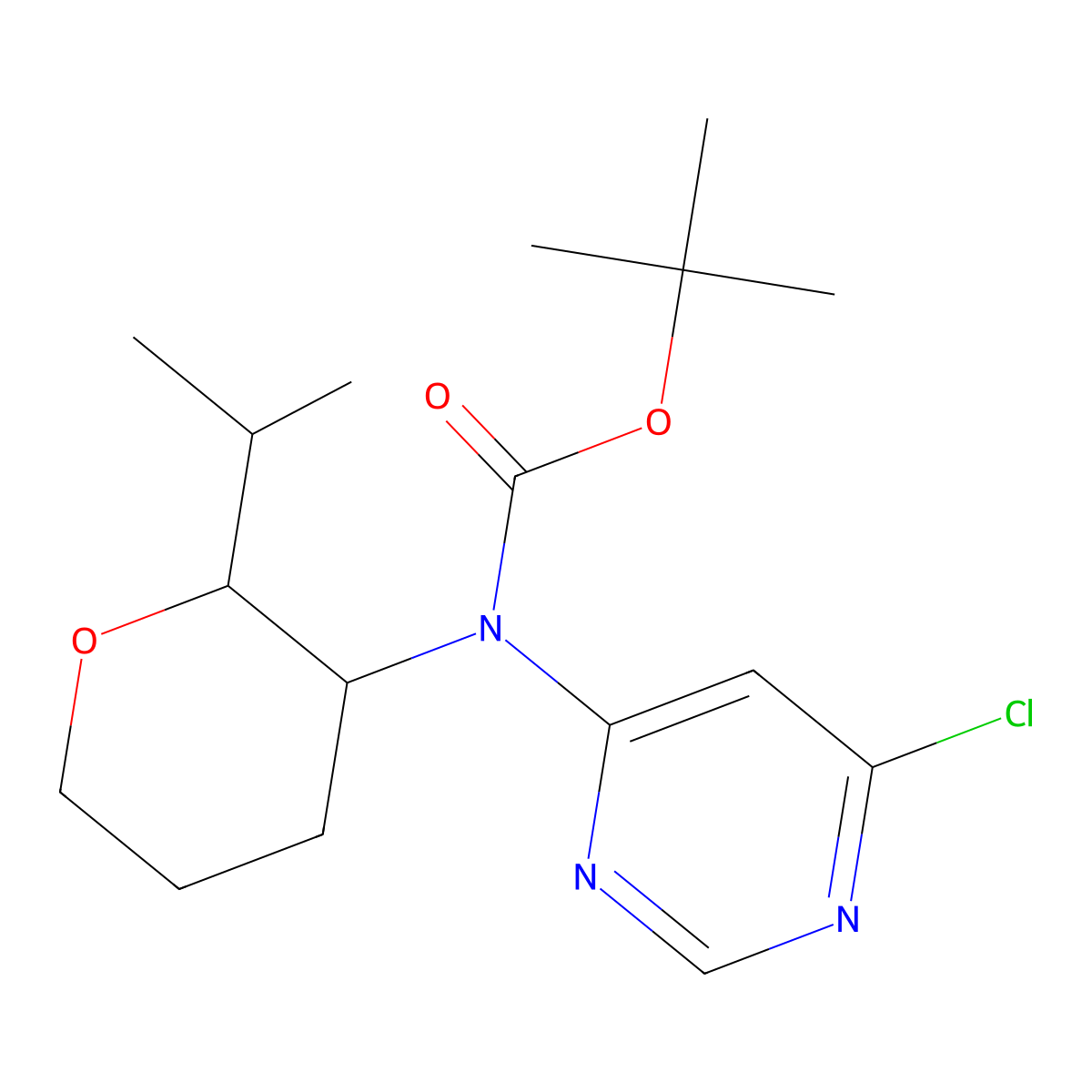 tert-butyl N-(6-chloropyrimidin-4-yl)-N-[2-(propan-2-yl)oxan-3-yl]carbamate molecular structure, CAS 2680698-96-6