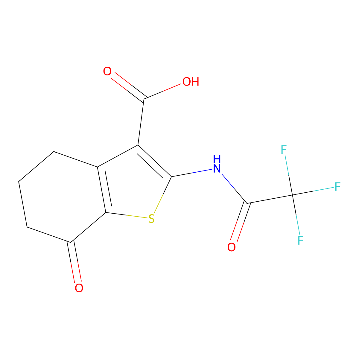 7-Oxo-2-(2,2,2-trifluoroacetamido)-4,5,6,7-tetrahydro-1-benzothiophene-3-carboxylic acid molecular structure, CAS 2680699-01-6