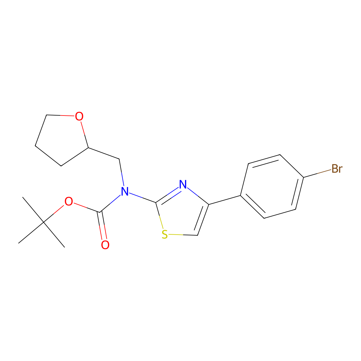 tert-butyl N-[4-(4-bromophenyl)-1,3-thiazol-2-yl]-N-[(oxolan-2-yl)methyl]carbamate molecular structure, CAS 2680699-05-0