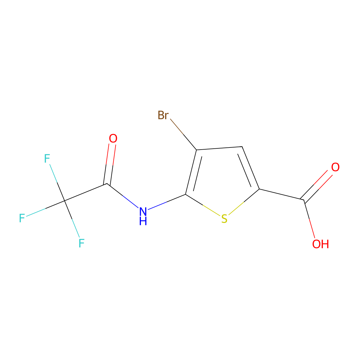 4-Bromo-5-(2,2,2-trifluoroacetamido)thiophene-2-carboxylic acid molecular structure, CAS 2680699-13-0