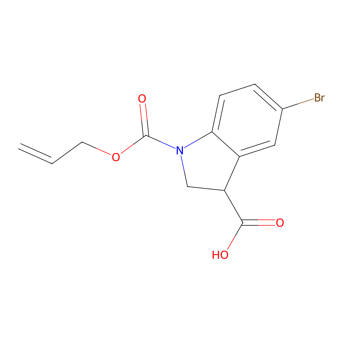 5-bromo-1-[(prop-2-en-1-yloxy)carbonyl]-2,3-dihydro-1H-indole-3-carboxylic acid molecular structure, CAS 2680699-21-0
