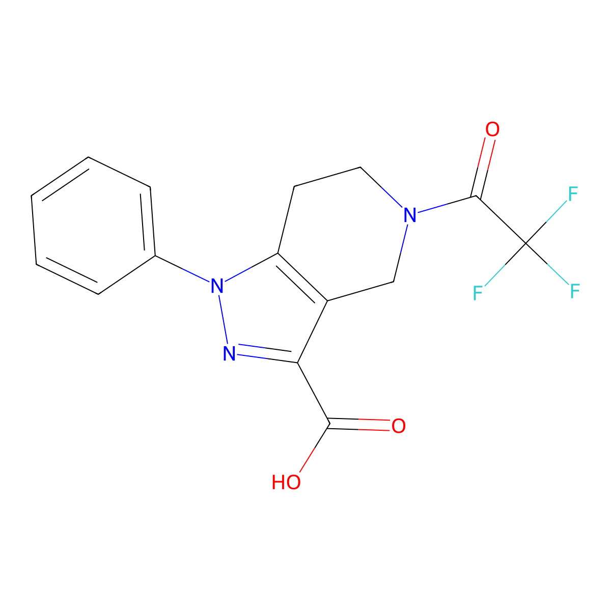 1-phenyl-5-(2,2,2-trifluoroacetyl)-1H,4H,5H,6H,7H-pyrazolo[4,3-c]pyridine-3-carboxylic acid molecular structure, CAS 2680699-31-2