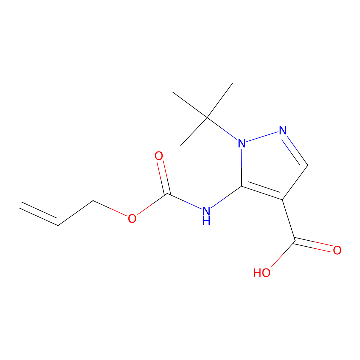 1-tert-butyl-5-{[(prop-2-en-1-yloxy)carbonyl]amino}-1H-pyrazole-4-carboxylic acid molecular structure, CAS 2680699-41-4