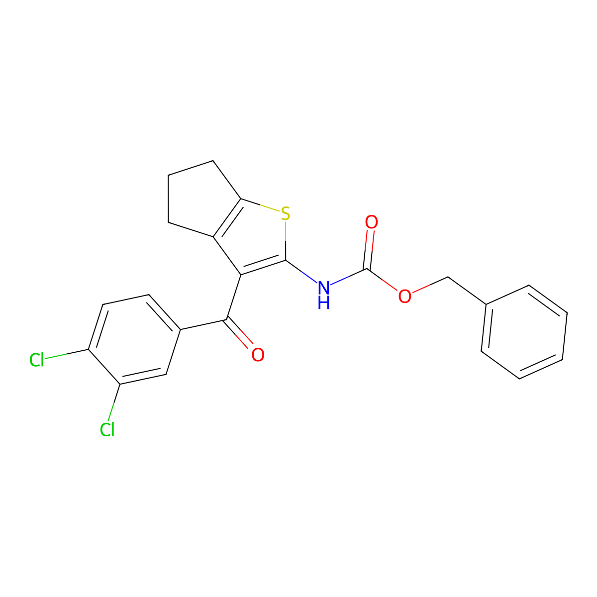 benzyl N-[3-(3,4-dichlorobenzoyl)-4H,5H,6H-cyclopenta[b]thiophen-2-yl]carbamate molecular structure, CAS 2680699-52-7