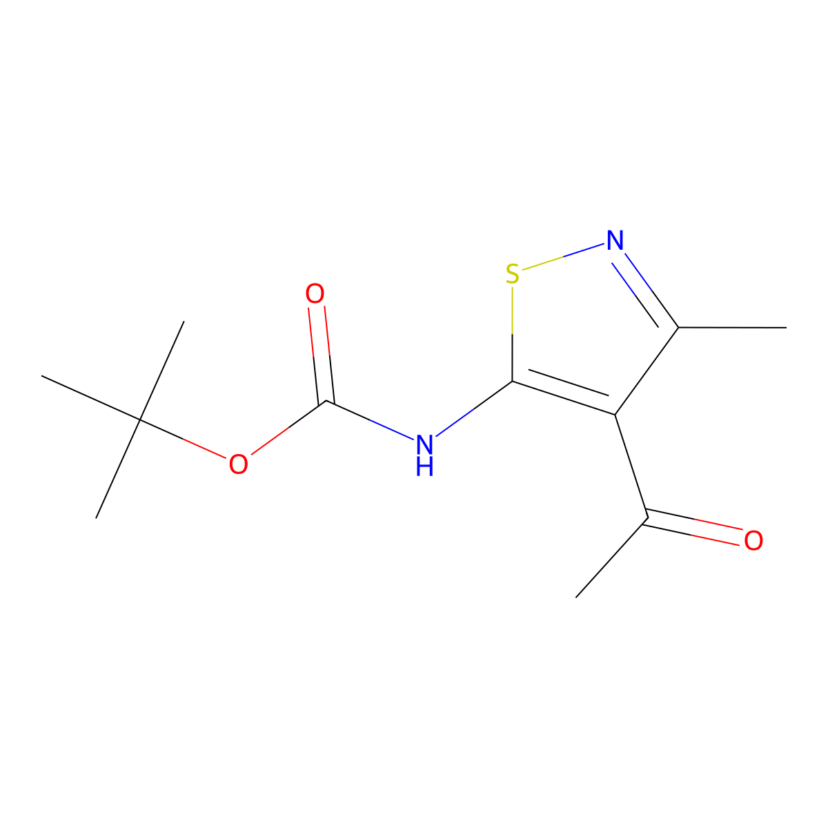 tert-butyl N-(4-acetyl-3-methyl-1,2-thiazol-5-yl)carbamate molecular structure, CAS 2680699-57-2