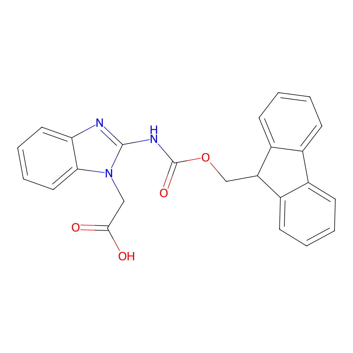 2-[2-({[(9H-fluoren-9-yl)methoxy]carbonyl}amino)-1H-1,3-benzodiazol-1-yl]acetic acid molecular structure, CAS 2680699-58-3