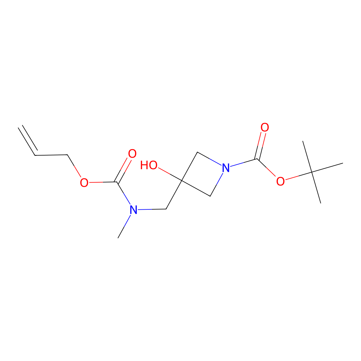 Tert-butyl 3-hydroxy-3-({methyl[(prop-2-en-1-yloxy)carbonyl]amino}methyl)azetidine-1-carboxylate molecular structure, CAS 2680699-72-1