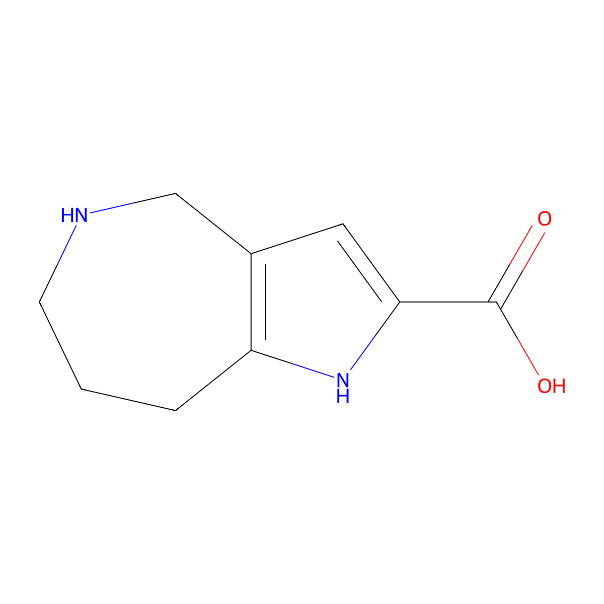 1H,4H,5H,6H,7H,8H-pyrrolo[3,2-c]azepine-2-carboxylic acid molecular structure, CAS 2680699-90-3