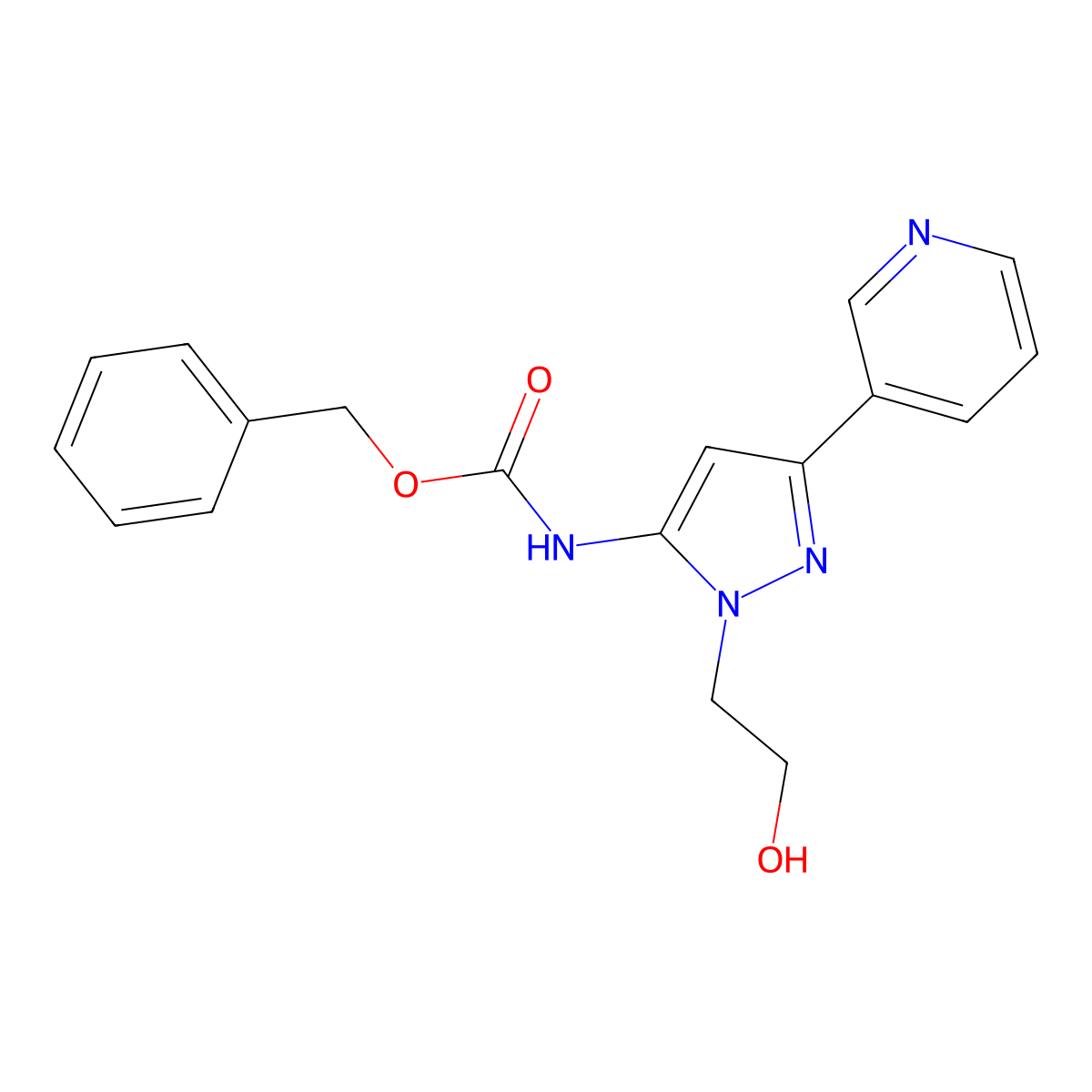 benzyl N-[1-(2-hydroxyethyl)-3-(pyridin-3-yl)-1H-pyrazol-5-yl]carbamate molecular structure, CAS 2680699-99-2