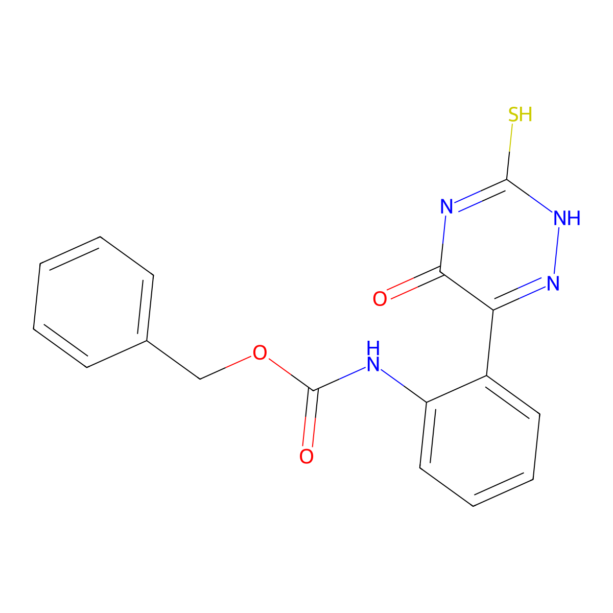 benzyl N-[2-(5-oxo-3-sulfanyl-2,5-dihydro-1,2,4-triazin-6-yl)phenyl]carbamate molecular structure, CAS 2680700-27-8