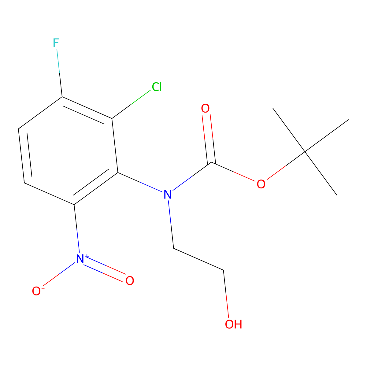 tert-butyl N-(2-chloro-3-fluoro-6-nitrophenyl)-N-(2-hydroxyethyl)carbamate molecular structure, CAS 2680700-28-9