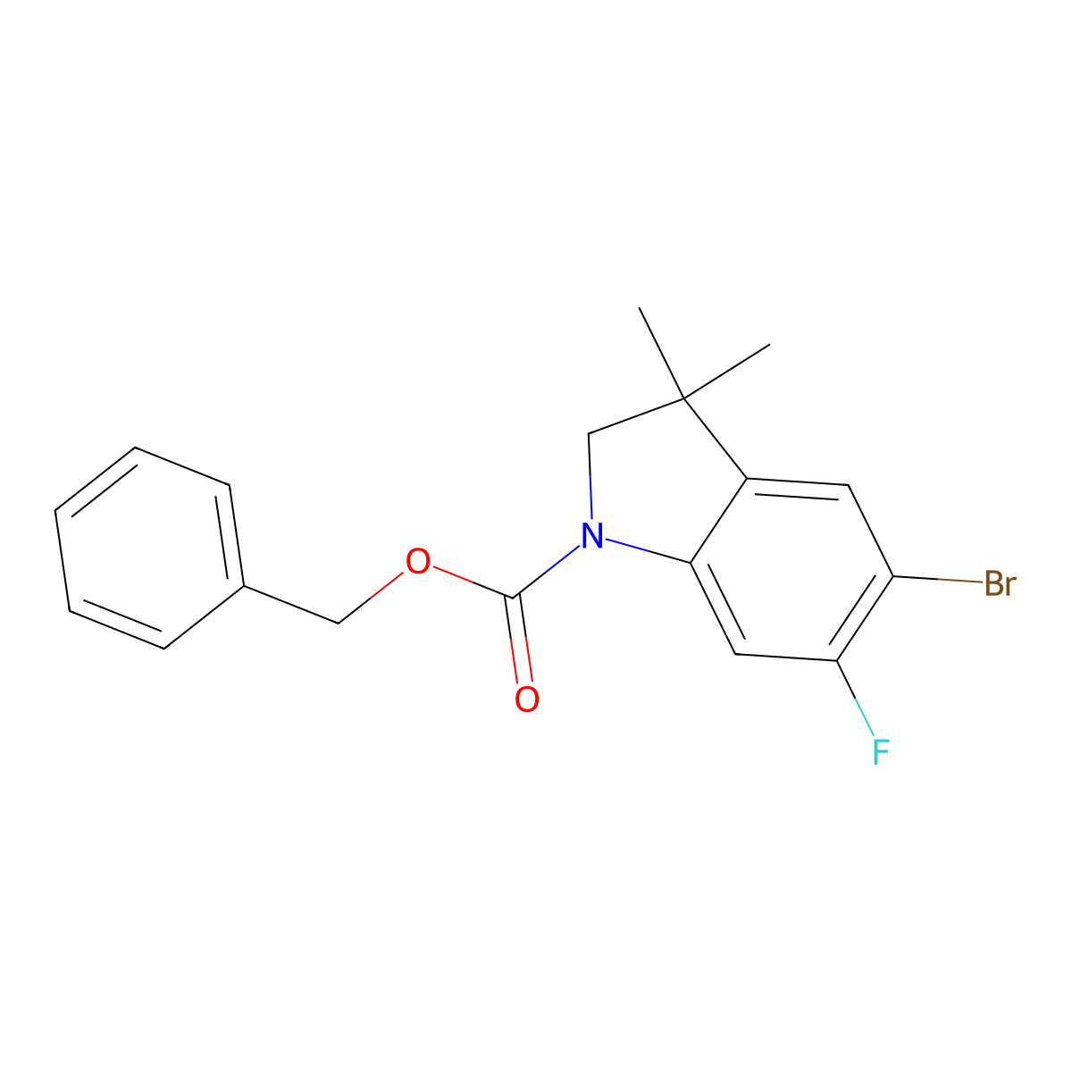 benzyl 5-bromo-6-fluoro-3,3-dimethyl-2,3-dihydro-1H-indole-1-carboxylate molecular structure, CAS 2680700-29-0