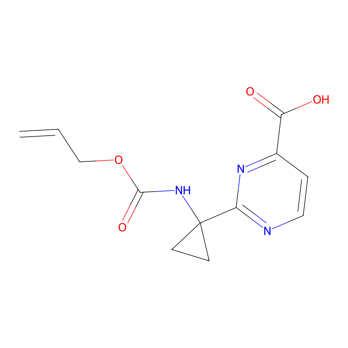 2-(1-{[(Prop-2-en-1-yloxy)carbonyl]amino}cyclopropyl)pyrimidine-4-carboxylic acid molecular structure, CAS 2680700-31-4