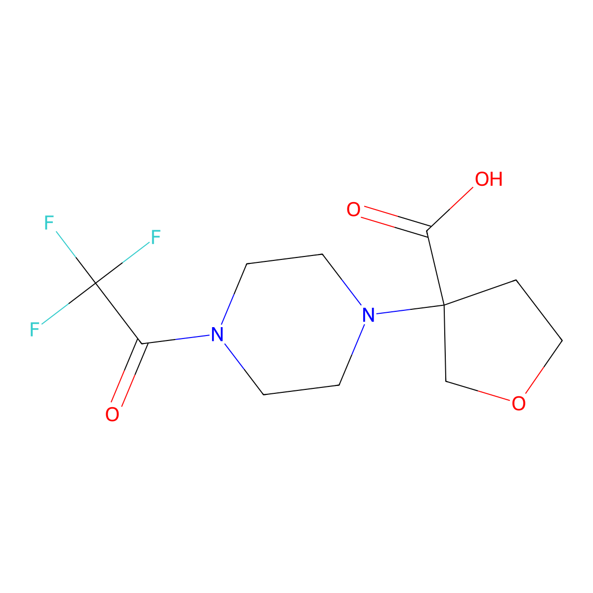 3-[4-(2,2,2-Trifluoroacetyl)piperazin-1-yl]oxolane-3-carboxylic acid molecular structure, CAS 2680700-75-6
