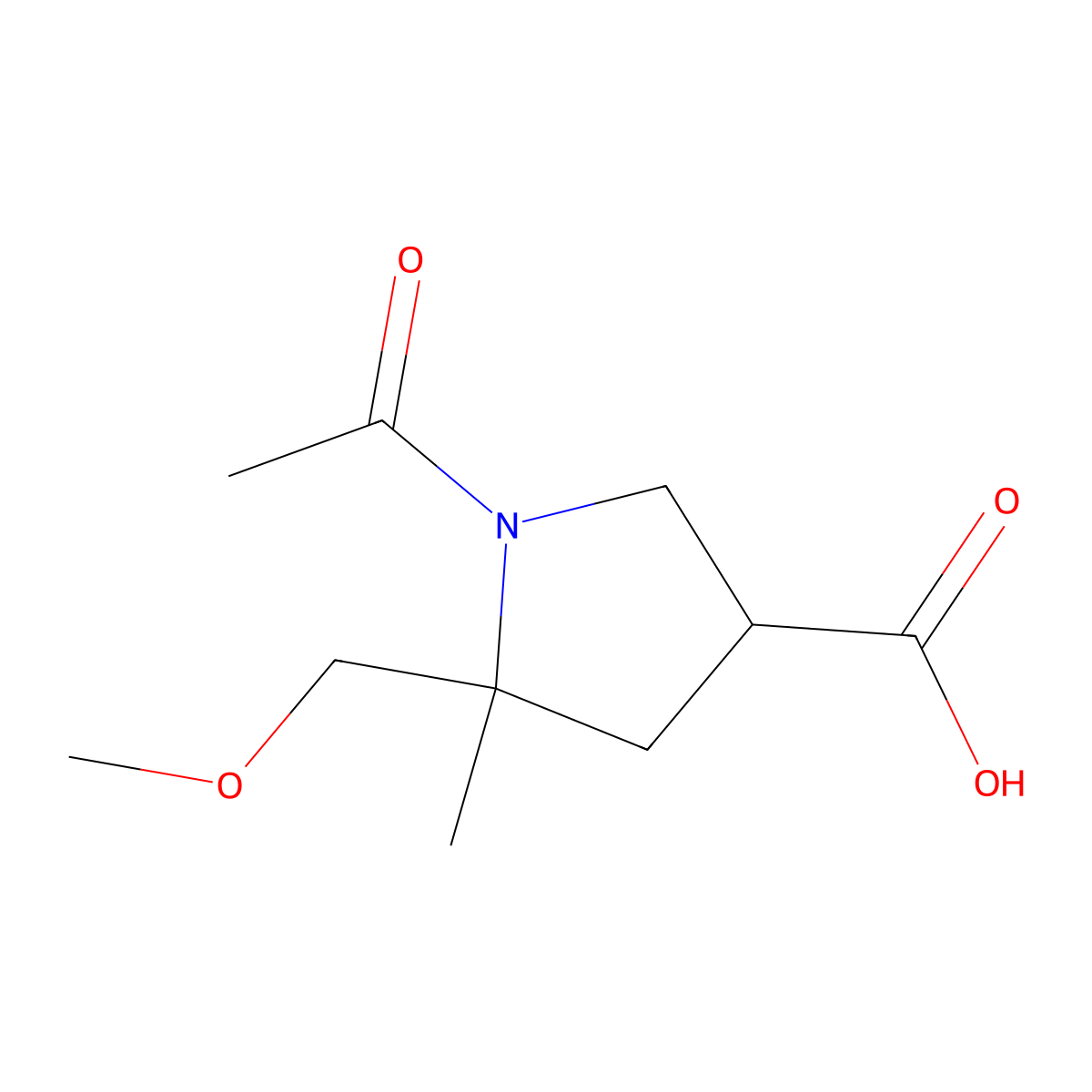 1-Acetyl-5-(methoxymethyl)-5-methylpyrrolidine-3-carboxylic acid molecular structure, CAS 2680700-77-8
