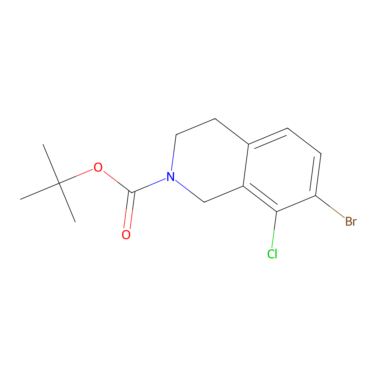 Tert-butyl 7-bromo-8-chloro-1,2,3,4-tetrahydroisoquinoline-2-carboxylate molecular structure, CAS 2680700-82-5