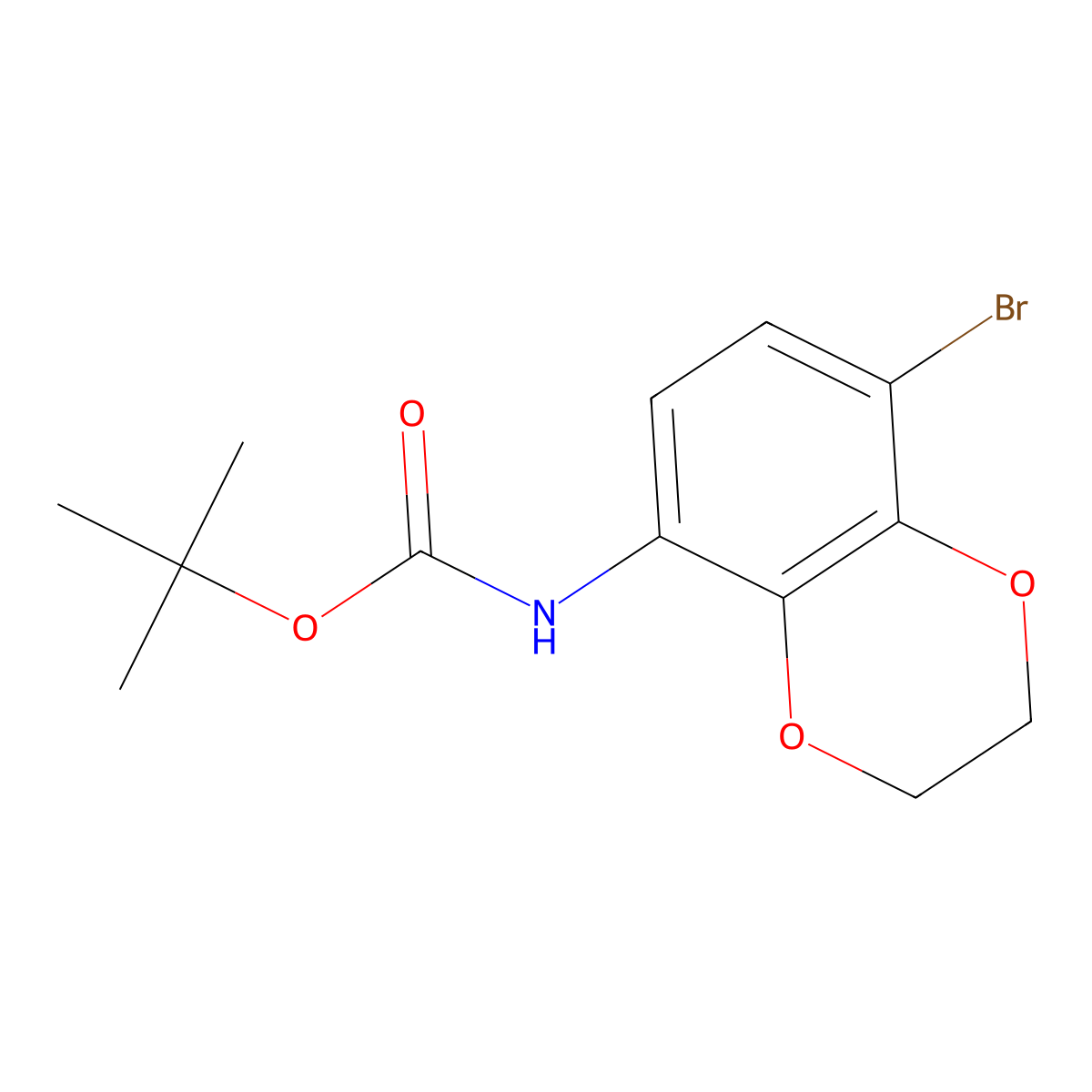 tert-butyl N-(8-bromo-2,3-dihydro-1,4-benzodioxin-5-yl)carbamate molecular structure, CAS 2680700-85-8