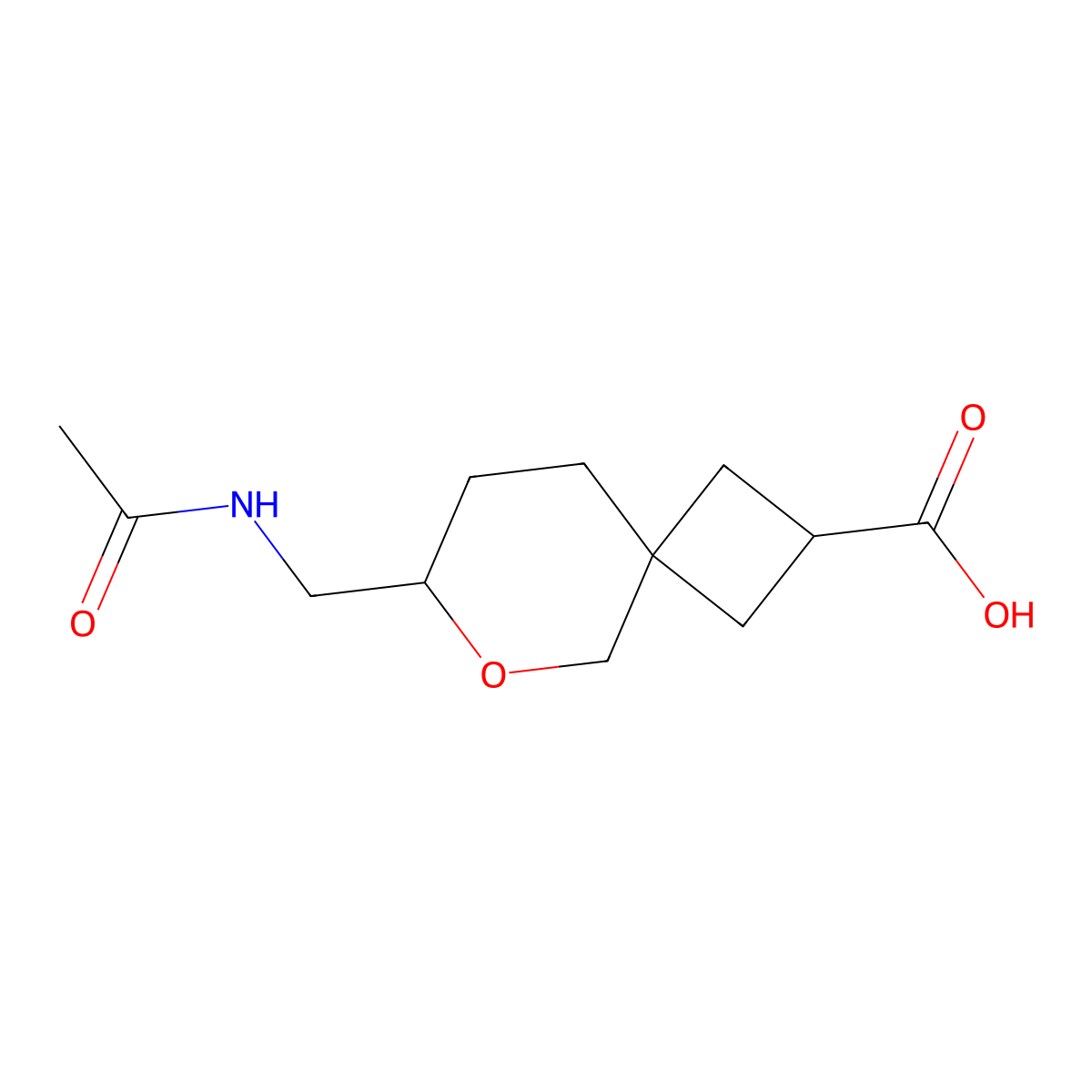 7-(Acetamidomethyl)-6-oxaspiro[3.5]nonane-2-carboxylic acid molecular structure, CAS 2680700-88-1