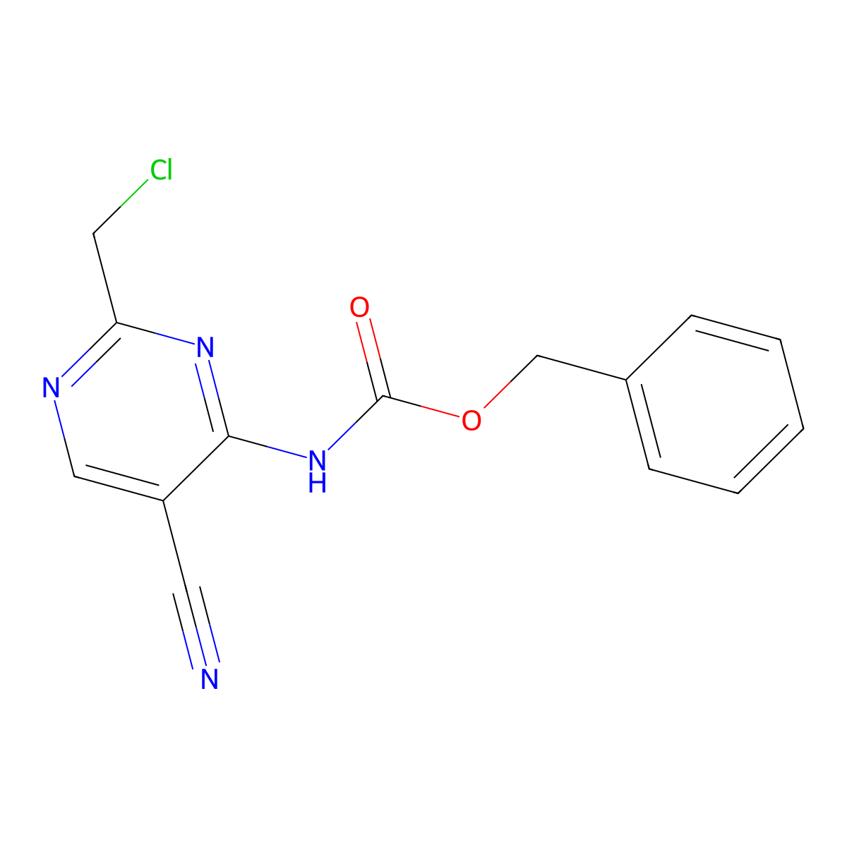 benzyl N-[2-(chloromethyl)-5-cyanopyrimidin-4-yl]carbamate molecular structure, CAS 2680701-14-6