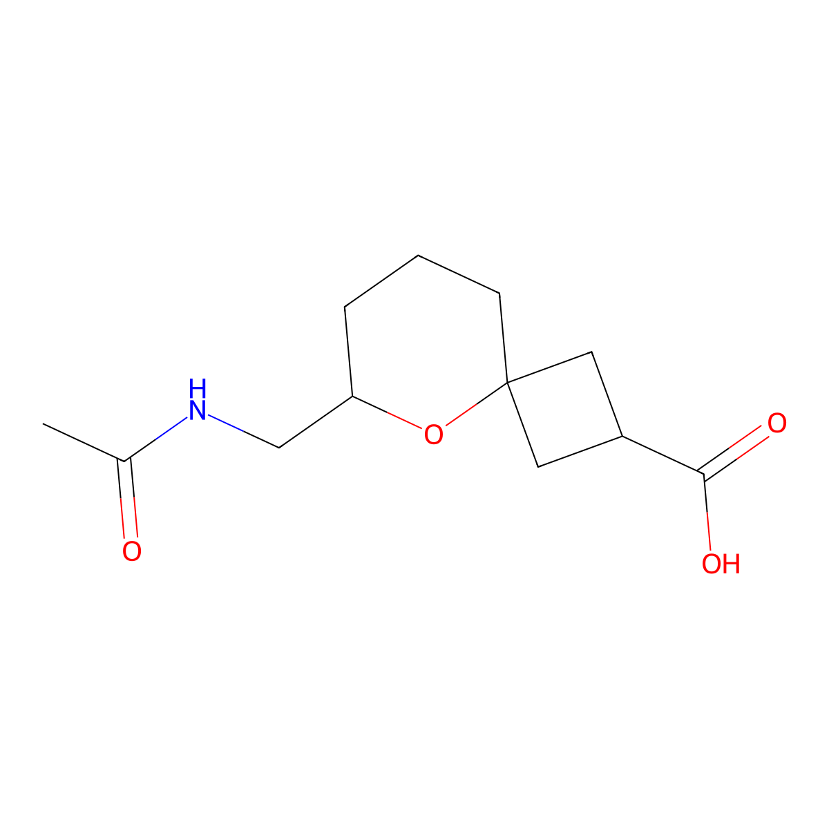 6-(Acetamidomethyl)-5-oxaspiro[3.5]nonane-2-carboxylic acid molecular structure, CAS 2680701-15-7