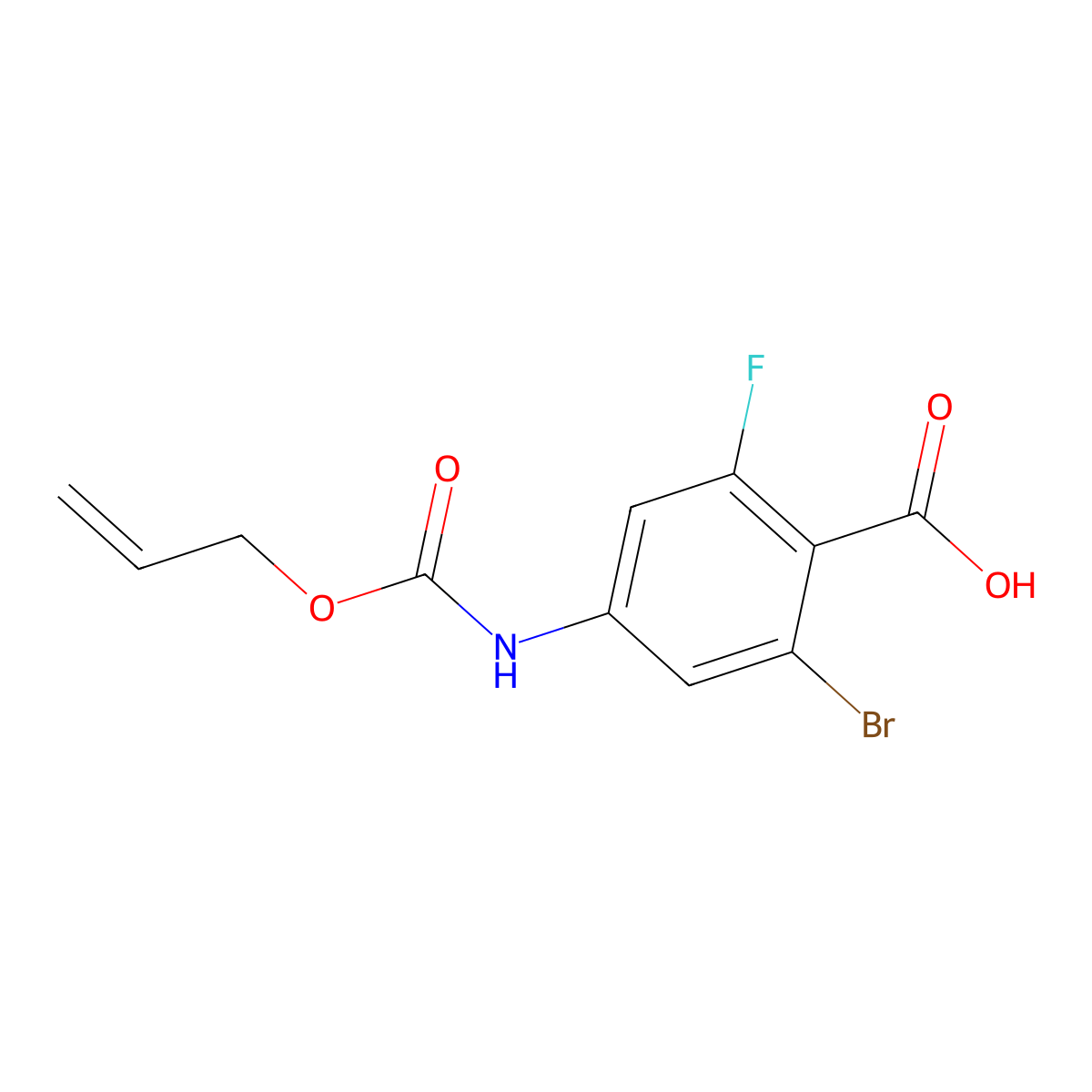 2-Bromo-6-fluoro-4-{[(prop-2-en-1-yloxy)carbonyl]amino}benzoic acid molecular structure, CAS 2680701-25-9