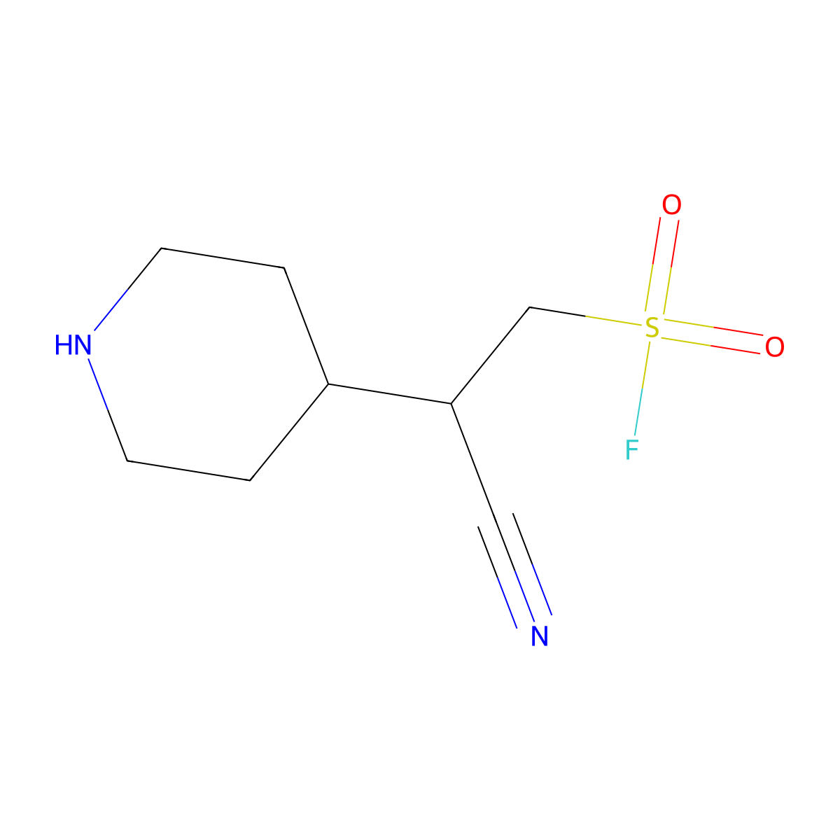 2-Cyano-2-(piperidin-4-yl)ethane-1-sulfonyl fluoride molecular structure, CAS 2680701-31-7