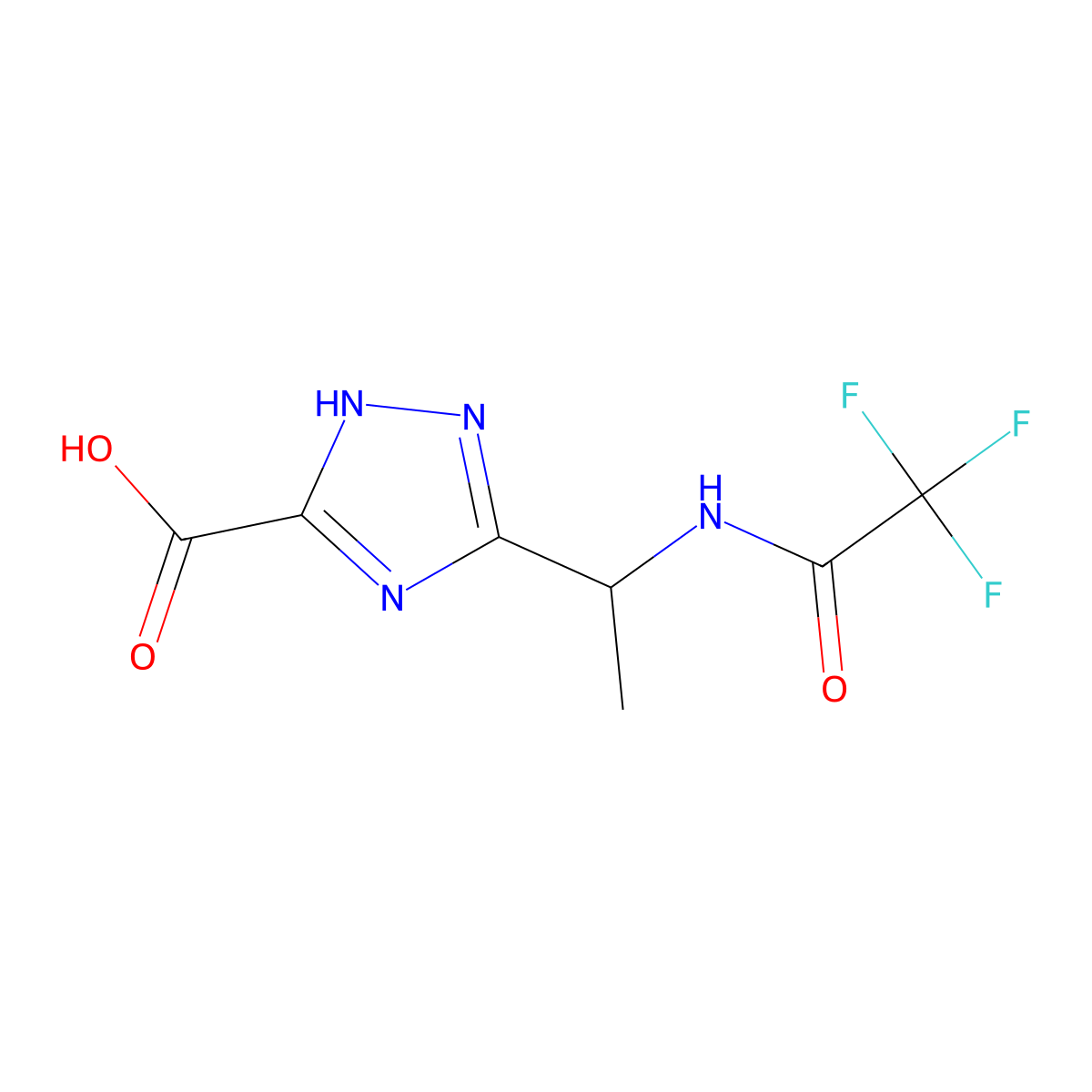 3-[1-(2,2,2-trifluoroacetamido)ethyl]-1H-1,2,4-triazole-5-carboxylic acid molecular structure, CAS 2680701-44-2