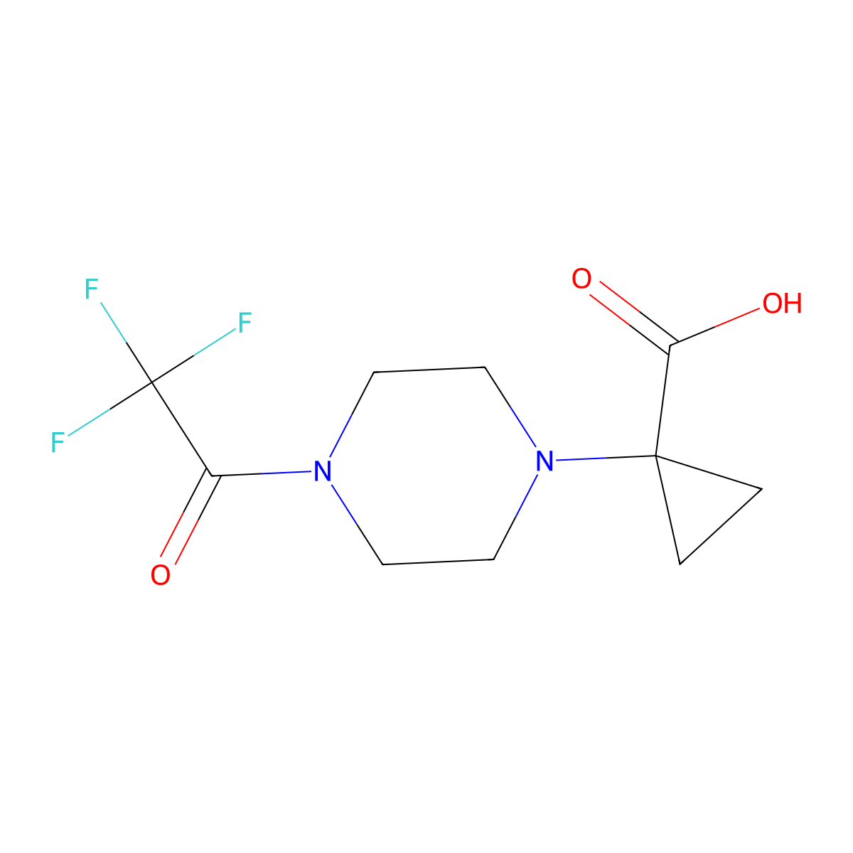 1-[4-(2,2,2-Trifluoroacetyl)piperazin-1-yl]cyclopropane-1-carboxylic acid molecular structure, CAS 2680701-63-5