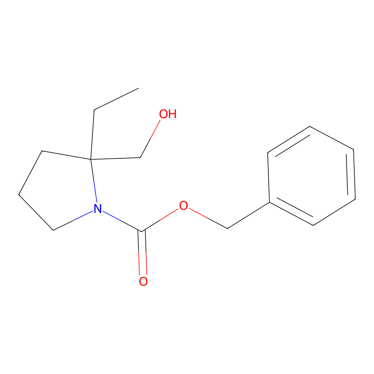 Benzyl 2-ethyl-2-(hydroxymethyl)pyrrolidine-1-carboxylate molecular structure, CAS 2680701-64-6