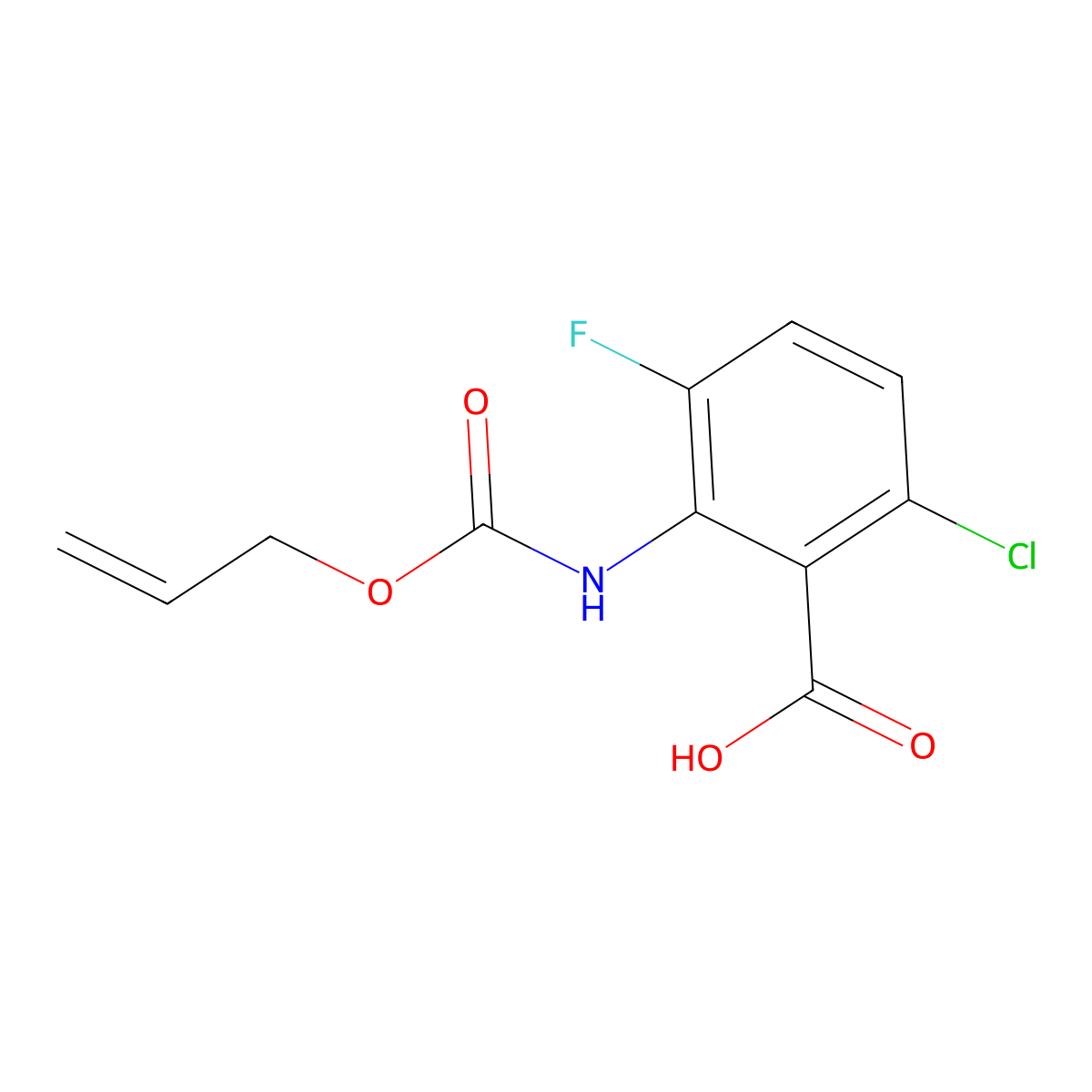 6-Chloro-3-fluoro-2-{[(prop-2-en-1-yloxy)carbonyl]amino}benzoic acid molecular structure, CAS 2680701-77-1