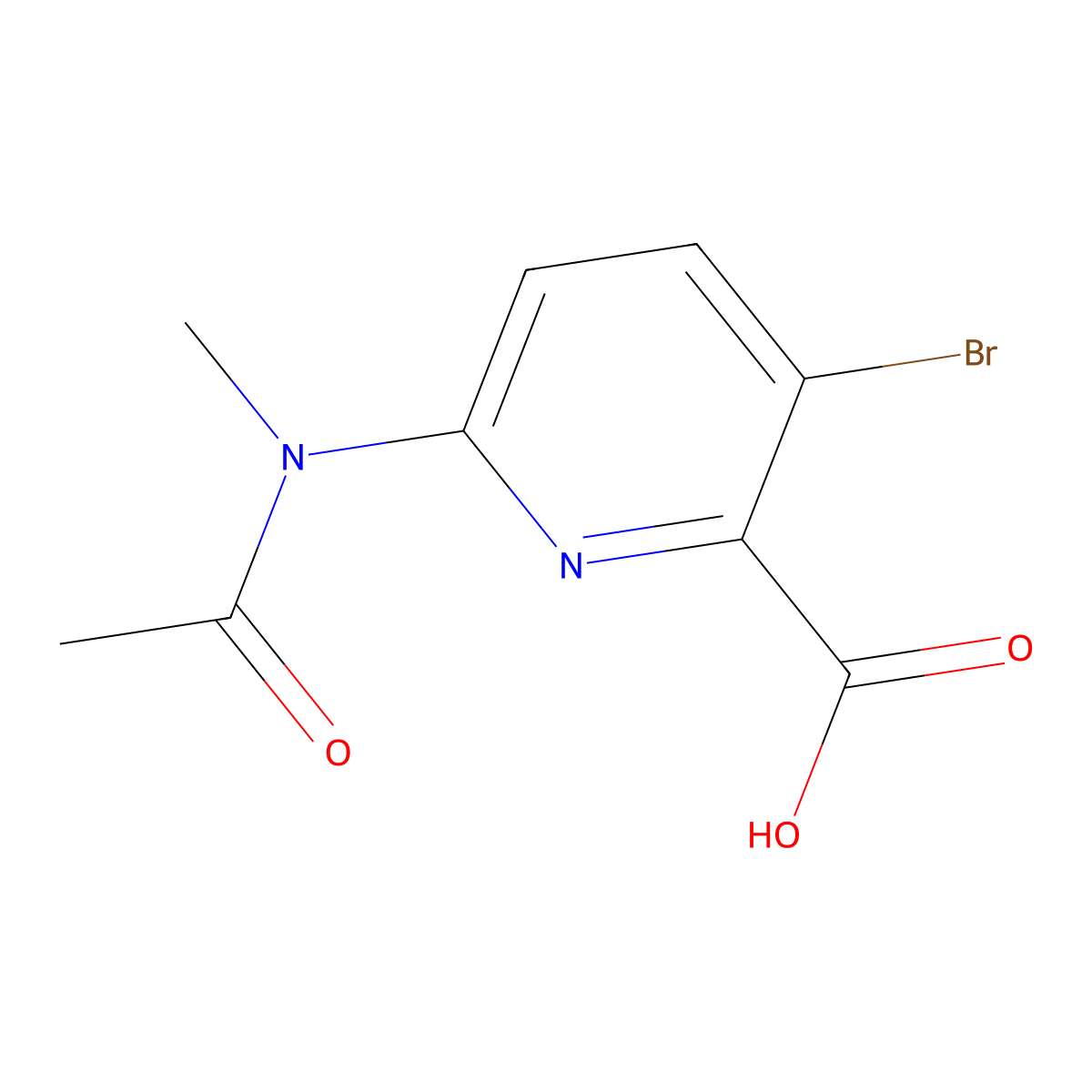 3-bromo-6-(N-methylacetamido)pyridine-2-carboxylic acid molecular structure, CAS 2680701-79-3
