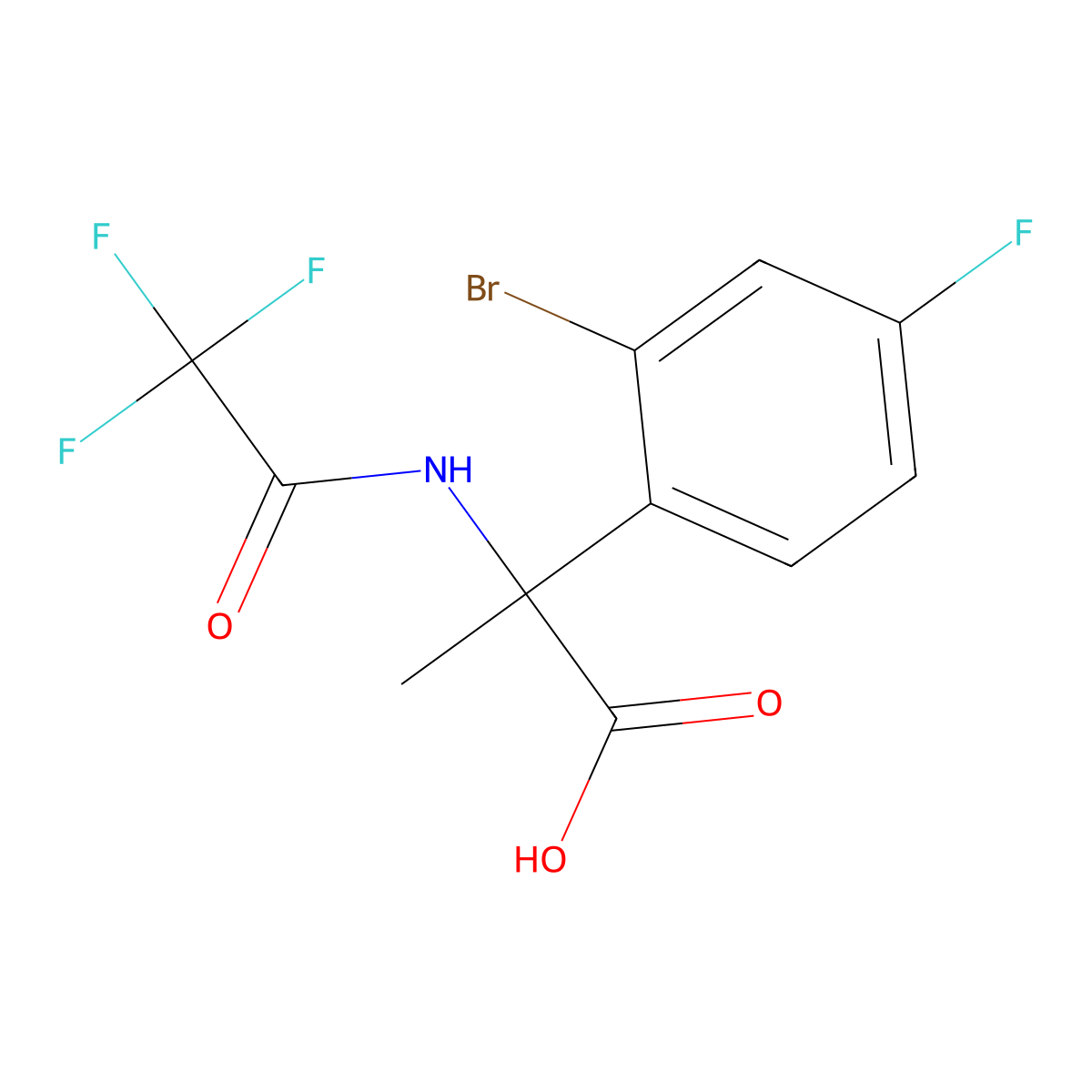 2-(2-Bromo-4-fluorophenyl)-2-(2,2,2-trifluoroacetamido)propanoic acid molecular structure, CAS 2680701-83-9