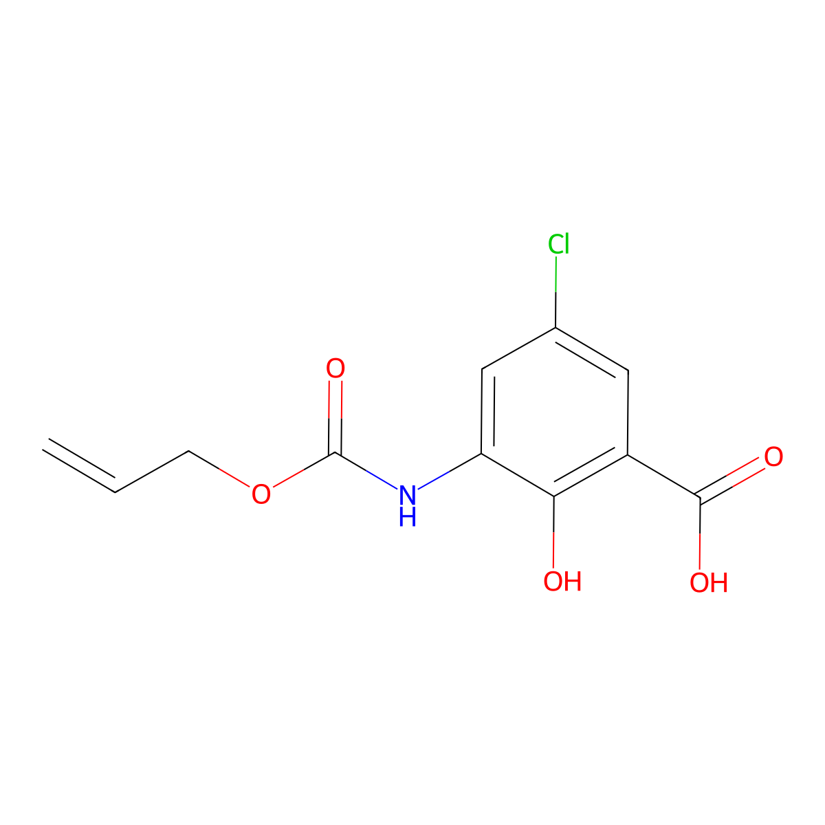 5-Chloro-2-hydroxy-3-{[(prop-2-en-1-yloxy)carbonyl]amino}benzoic acid molecular structure, CAS 2680701-87-3