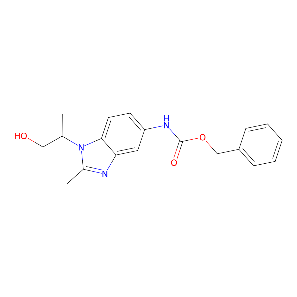 benzyl N-[1-(1-hydroxypropan-2-yl)-2-methyl-1H-1,3-benzodiazol-5-yl]carbamate molecular structure, CAS 2680701-90-8